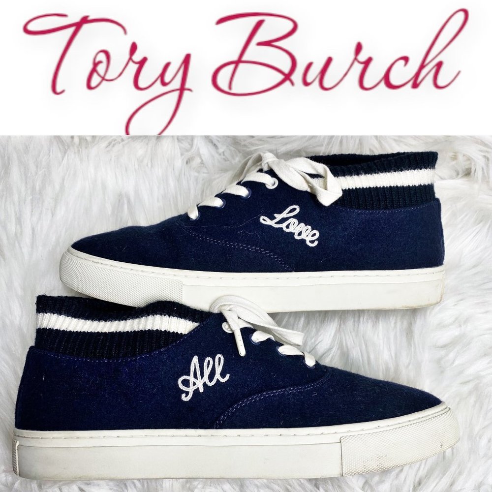 Tory Burch Love All Navy Blue Wool Sneakers, Size 9.5